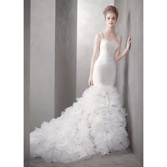 White by Vera Wang Georgette Mermaid Wedding Dress Size 4 NWT - Picture 1 of 12